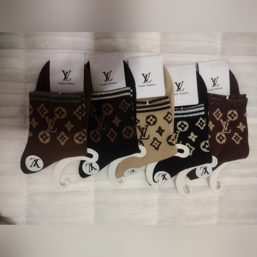 New Designer Inspired Monogram Socks, 5 Pairs For One Price